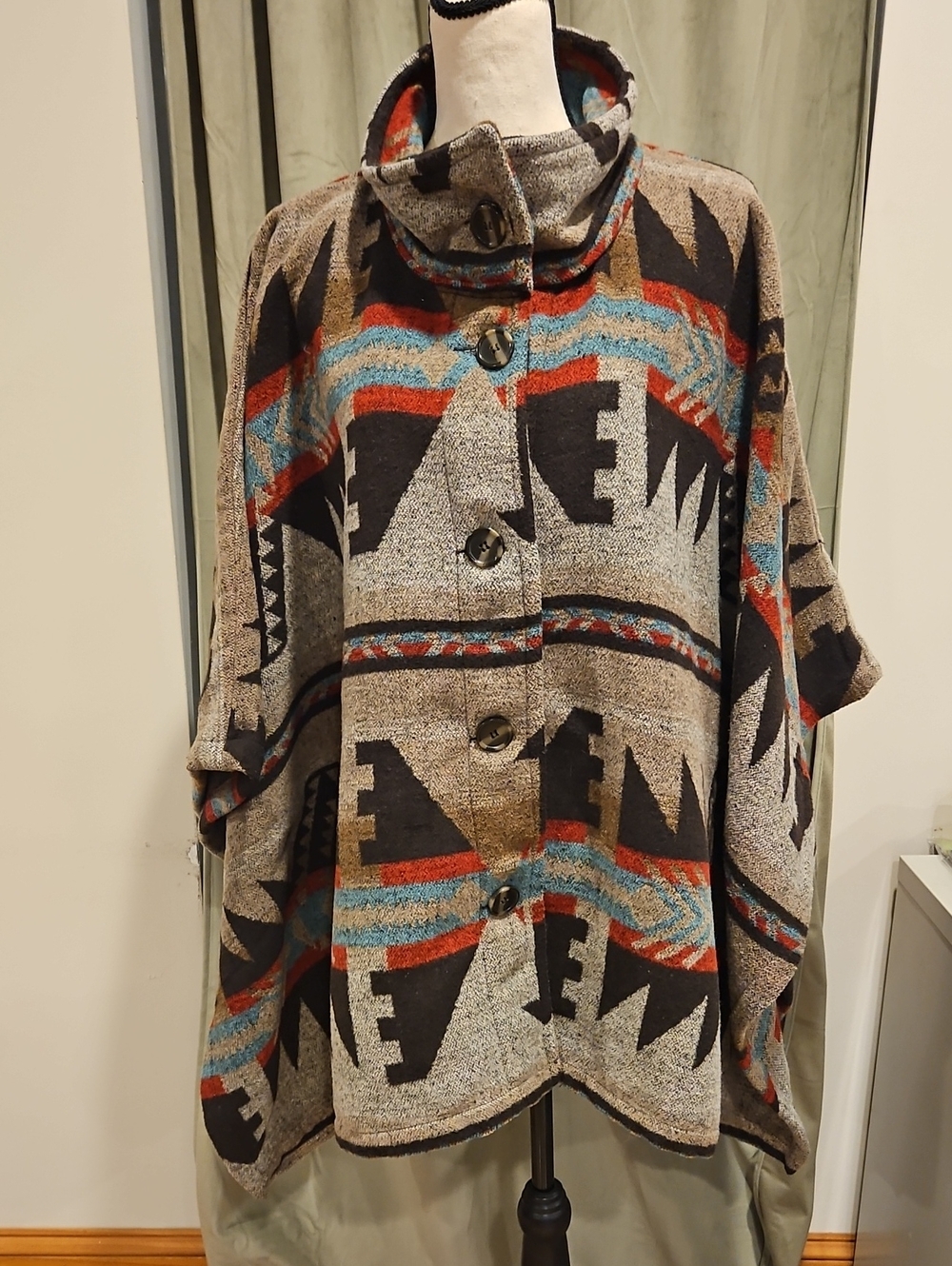 Women's Neutral Aztec Pattern Button-Front Coat